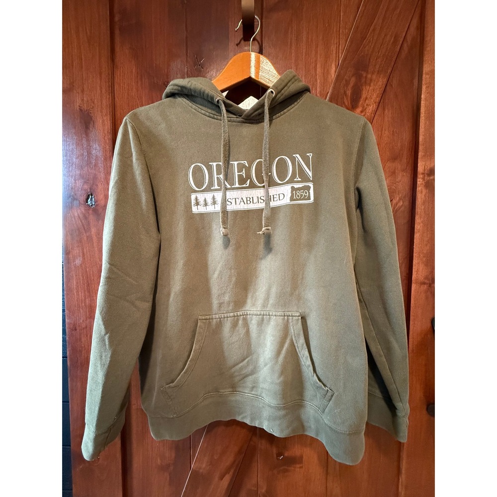 Oregon Established 1859 Hoodie Olive Green Pullover Sweatshirt Womens XL